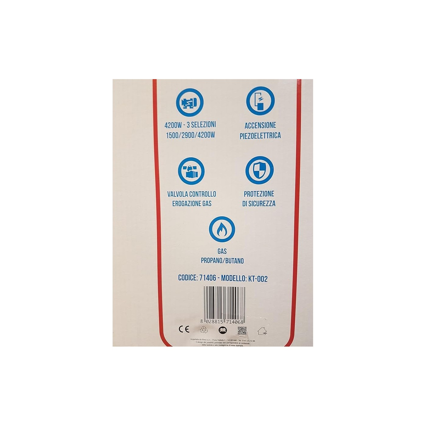 STUFA A GAS VINCO 71426 4.2KW GRIGIO CHIARO