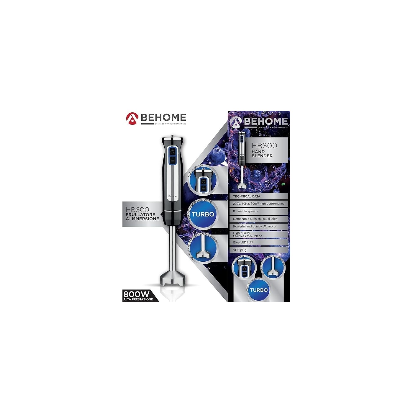 FRULLATORE A IMMERSIONE BEHOME 800W HB800