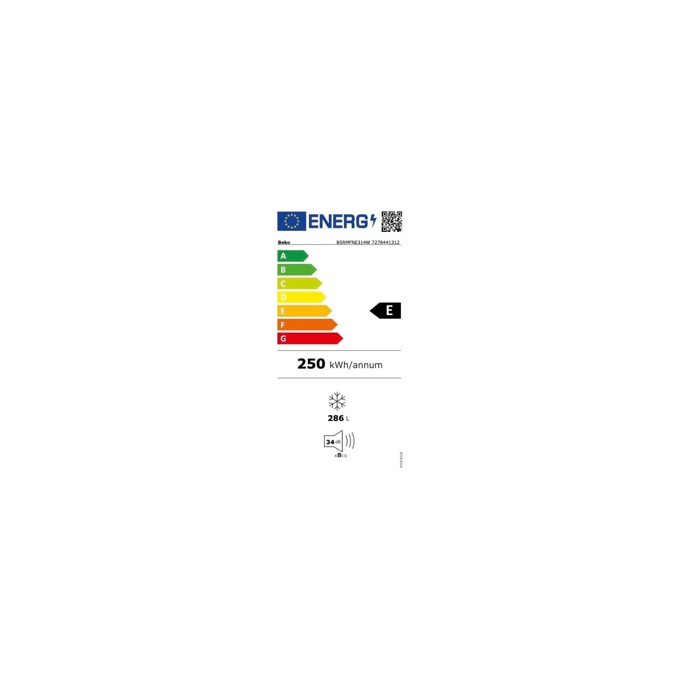 CONGELATORE BEKO 286L B5RMFNE314W CLASSE E