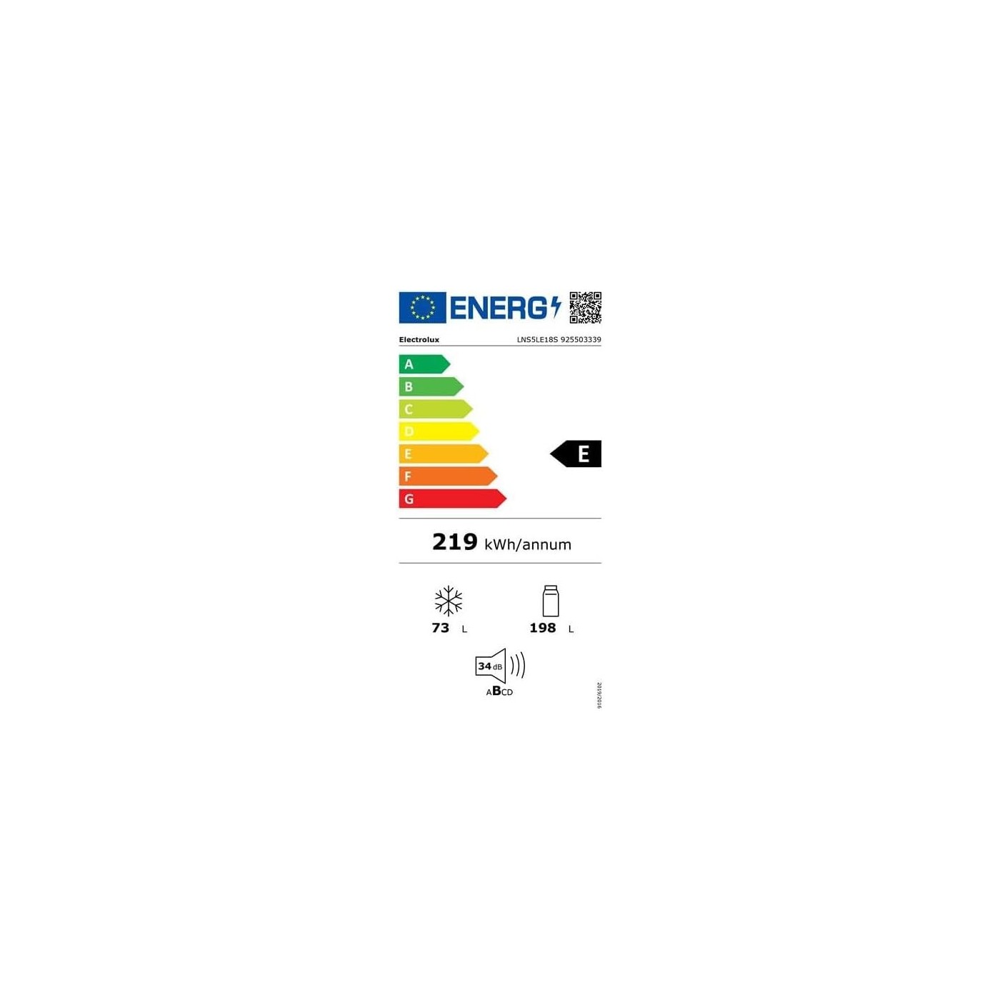 FRIGORIFERO ELECTROLUX 271L LNS5LE18S CLASSE E COMBINATO INCASSO