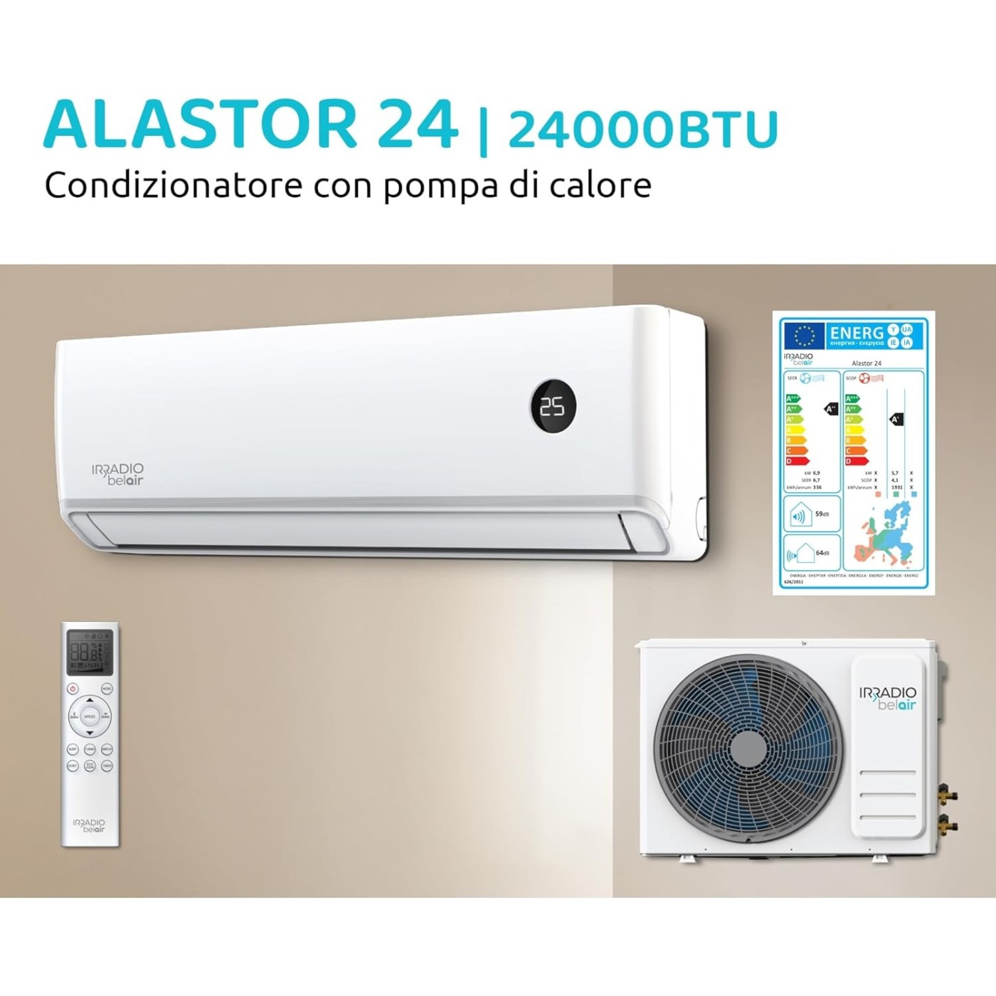 CONDIZIONATORE IRRADIO BELAIR ALASTOR 24000 BTU CLASSE A++/A+