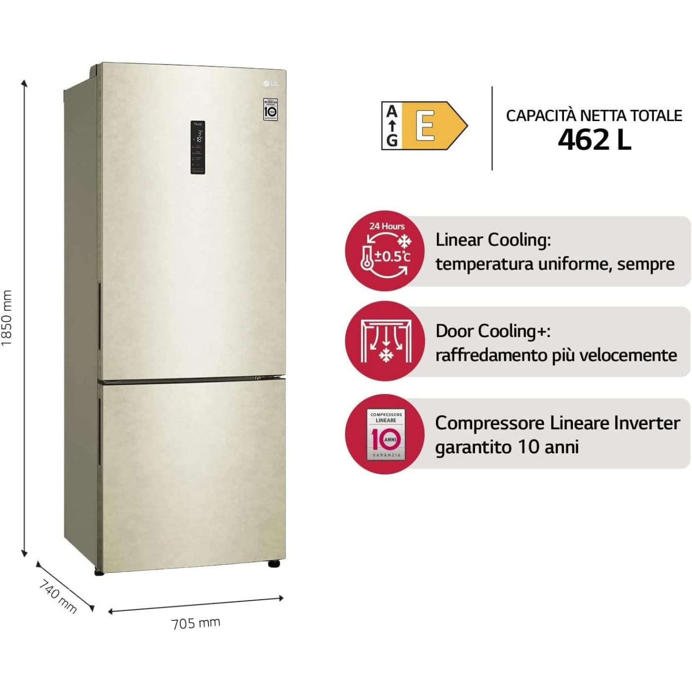 FRIGORIFERO LG 462L GBB567SECMN CLASSE E SABBIA