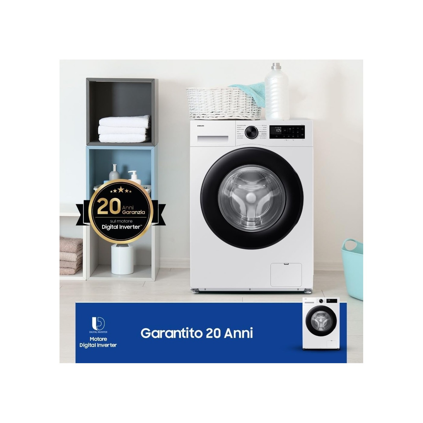 LAVATRICE SAMSUNG 9KG SLIM 48CM WW90DG5G34AEET CLASSE A BIANCO